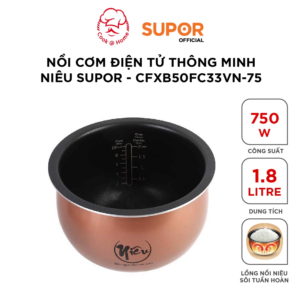 Nồi cơm điện tử thông minh niêu E-Spherical Supor CFXB50FC33VN-75 - 1.8L, 750W