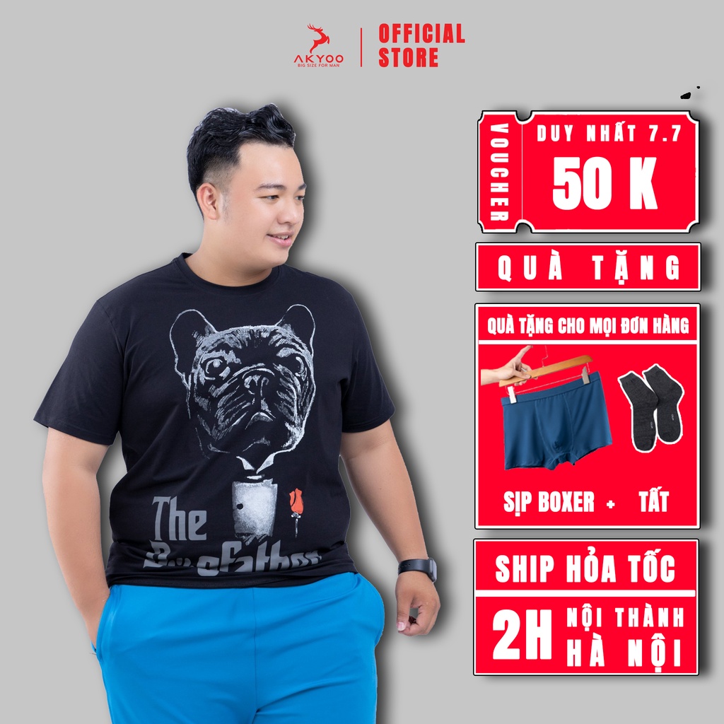 Áo Thun Bigsize Nam 80-140kg AKYOO Cao Cấp Vải Cotton Họa Tiết In Không Bai Mờ - AT DOG 3D