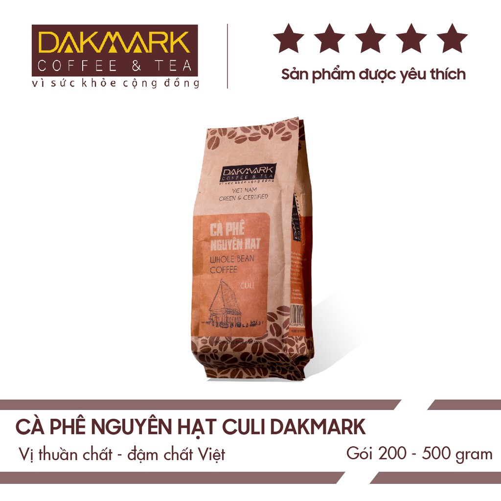 Cà phê nguyên hạt cao cấp Culi - DAKMARK - Gói 200 gram và 500 gram