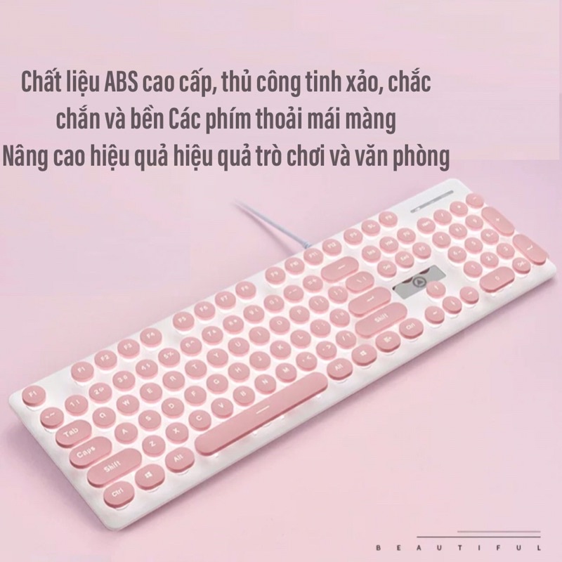 Bàn Phím Giả Cơ Máy Tính Laptop Nút Tròn YINOIAO V8 LED Xuyên Chữ Cao Cấp Có 3 Màu Xanh Hồng Trắng Đen Chơi Game