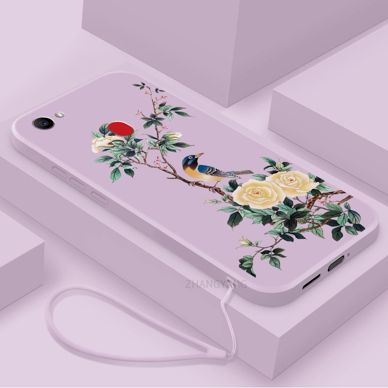 Ốp Điện Thoại TPU Mềm Họa Tiết Hoa Và Chim Có Dây Đeo Cho oppo f7 f5