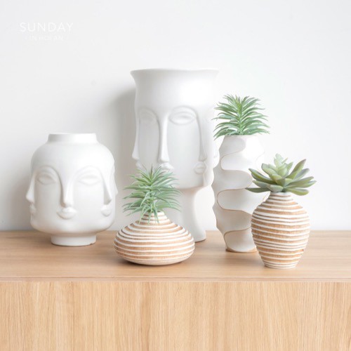 Bình Gốm Trang Trí Nghệ Thuật Hình Mặt Người Màu Trắng Độc Đáo | Ceramic Multi-Face Art Vase