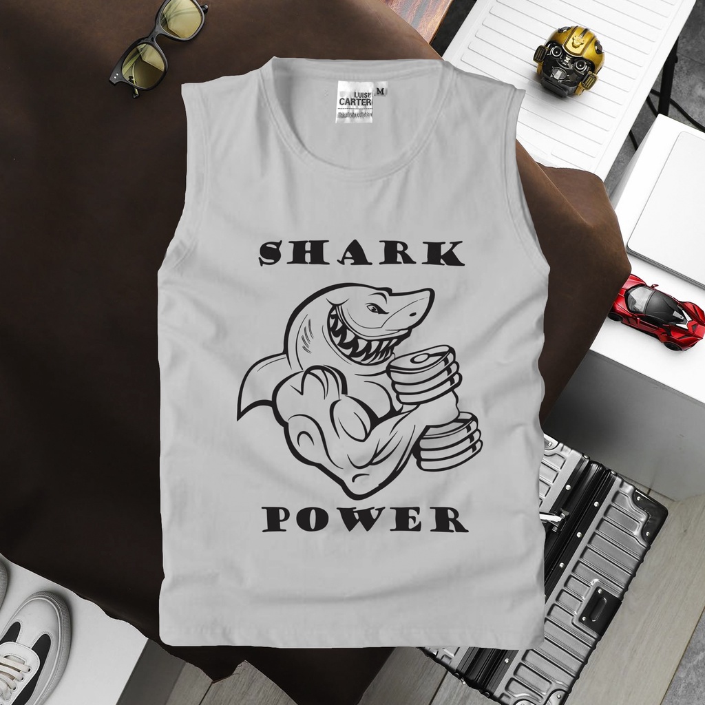 Áo ba lỗ nam cao cấp thể thao sát nách co giãn thấm hút mồ hôi, chất liệu thun lạnh siêu mát, Gym Shark Power