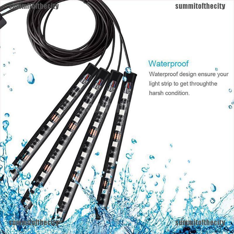 Set 4 Dải Đèn 9LED RGB TRANG Trí Nội Thất Xe Ô Tô Kèm Cáp Sạc USB Tiện Dụng