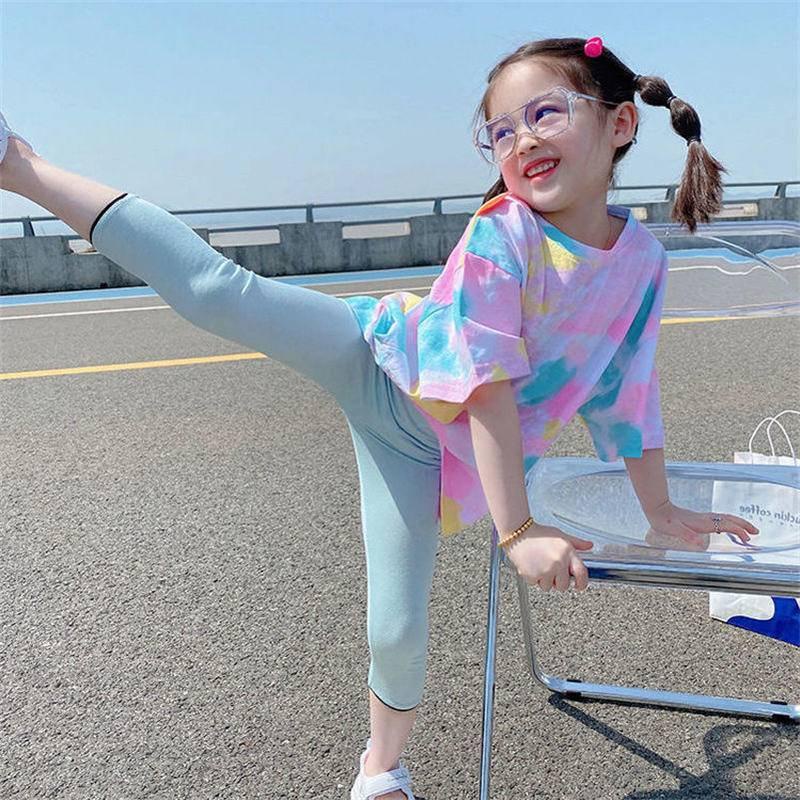 Trang phục áo thun cotton mỏng dáng rộng và quần legging mảnh kiểu mùa hè Tây Hàn cho bé gái