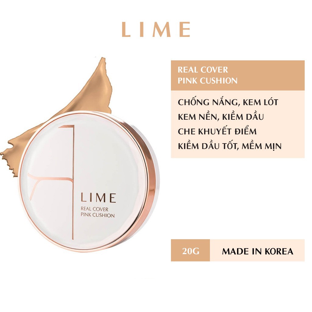 Phấn Nước Lime Real Cover Pink Cushion SPF50+/PA+++ #20 Pink Beige