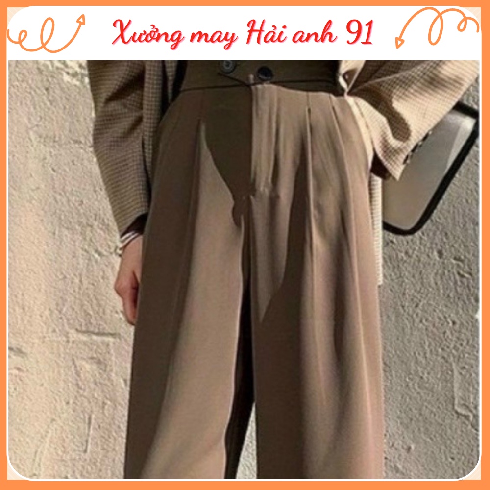 Quần Dài Nữ Ống Rộng Lưng Cao Khuy Chéo Chất Vải Tuyết Mưa Kiểu Dáng Công Sở Hàn Quốc