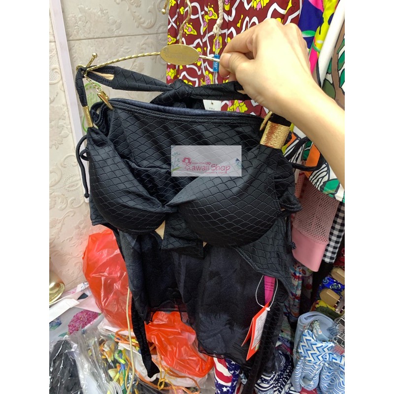 Set bikini 3 mảnh khăn voan ánh nhũ cao cấp | BigBuy360 - bigbuy360.vn