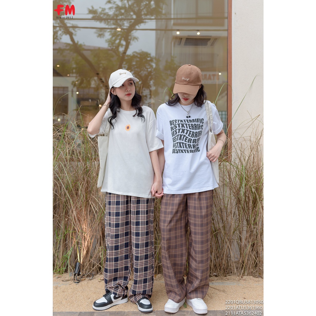 Quần caro ống rộng FM STYLE hoạ tiết caro lưng chun hách dáng thời trang hàn quốc ulzzang 220130500