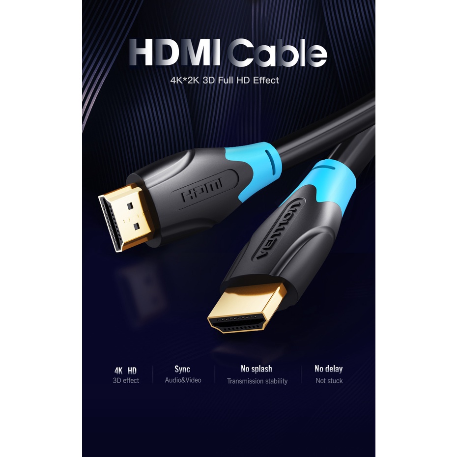 Cáp HDMI 2.0 Vention Mạ vàng - Hỗ trợ 4K/60Hz, 18Gbps - Dây cáp HDMI dài 1m 1.5m 2m 3m 5m 8m 10m