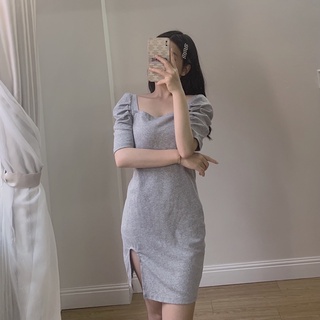 Váy xám body đầm xẻ đùi tay bồng sang chảnh siêu hot