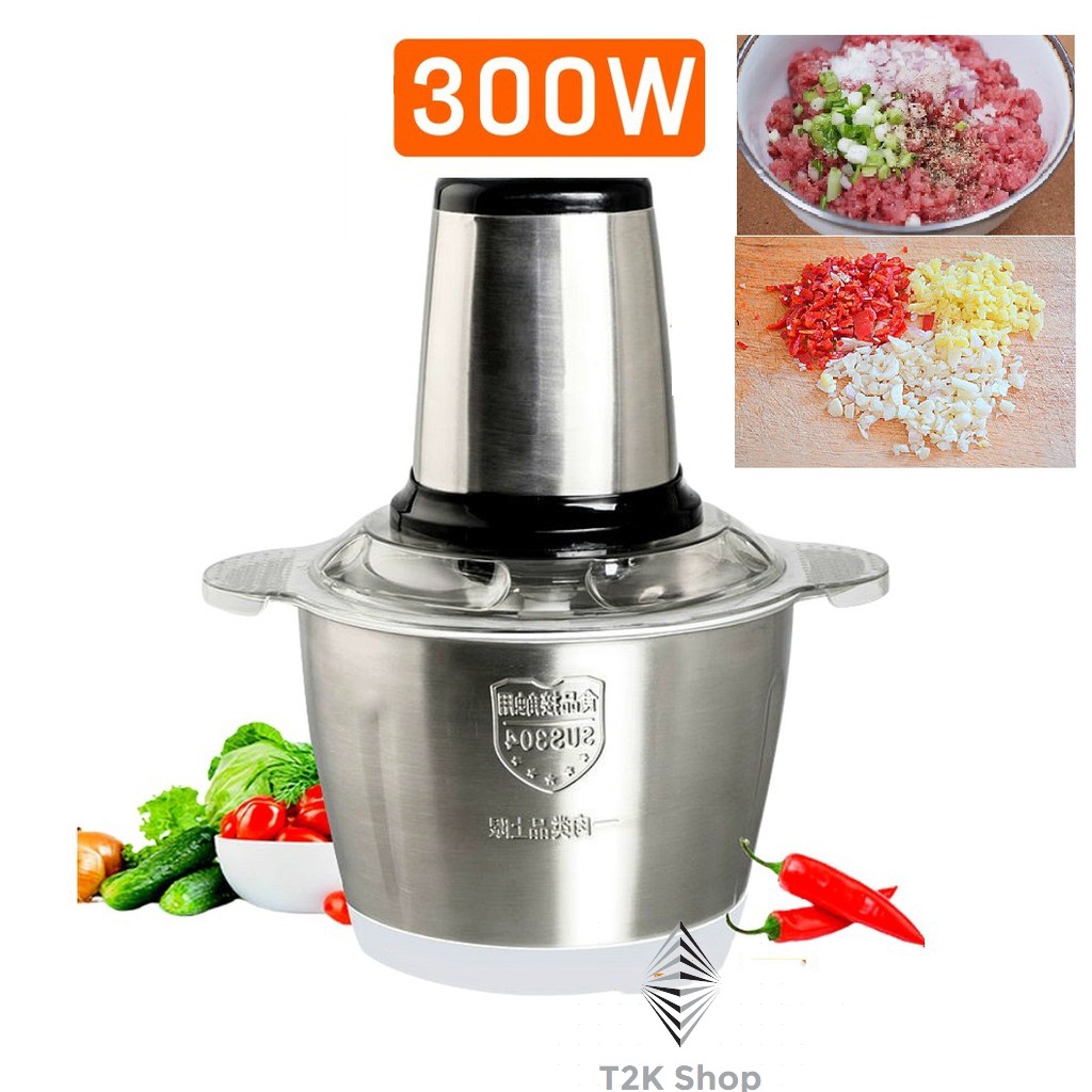 Máy xay thịt - máy xay sinh tố cầm tay đa năng 4 lưỡi cối inox dung tích 2L công suất 300W - T2K Shop