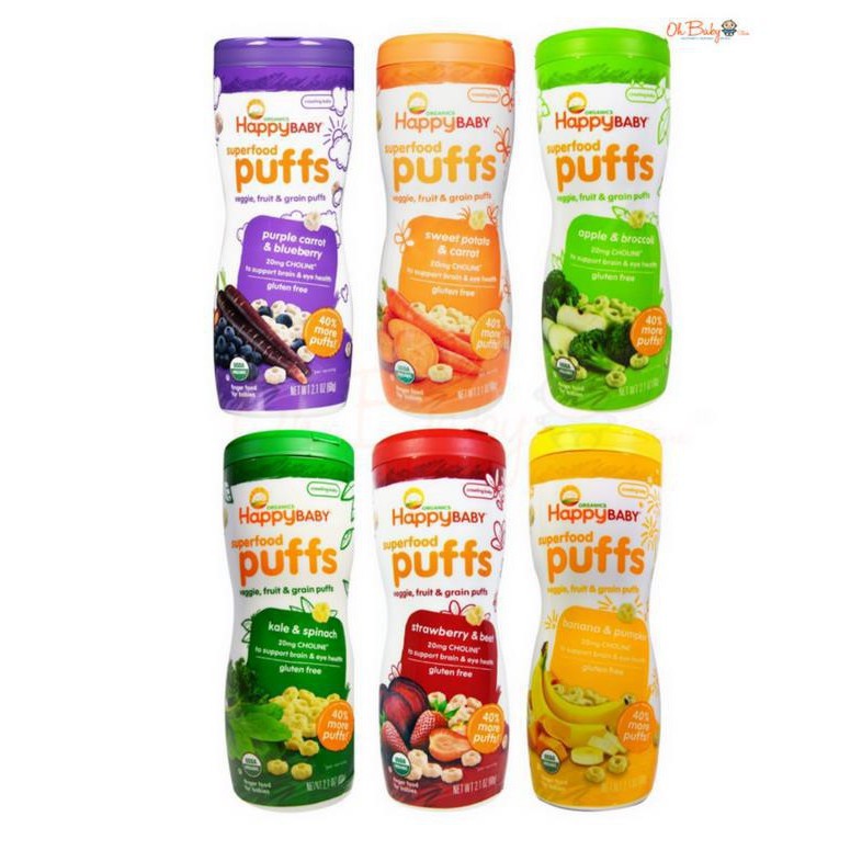 Bánh ăn dặm Happy Baby Organic Puff cho bé từ 6 tháng tuổi