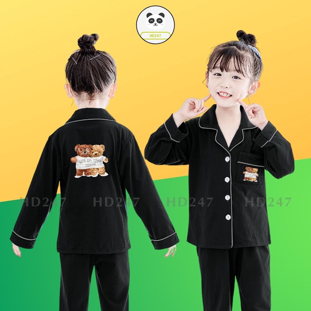 Đồ ngủ bé gái pijama mặc nhà size đại 14 đến 40kg in gấu HD247 0330