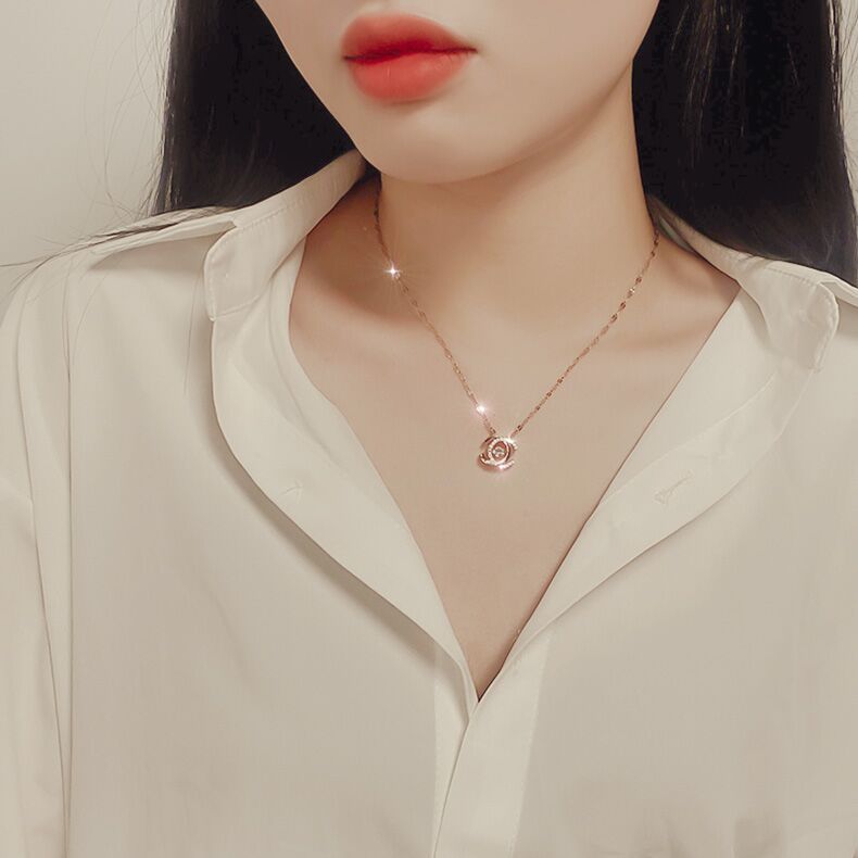 Korean Heartbeat Titanium Steel 18K Rose Gold Female Necklace
