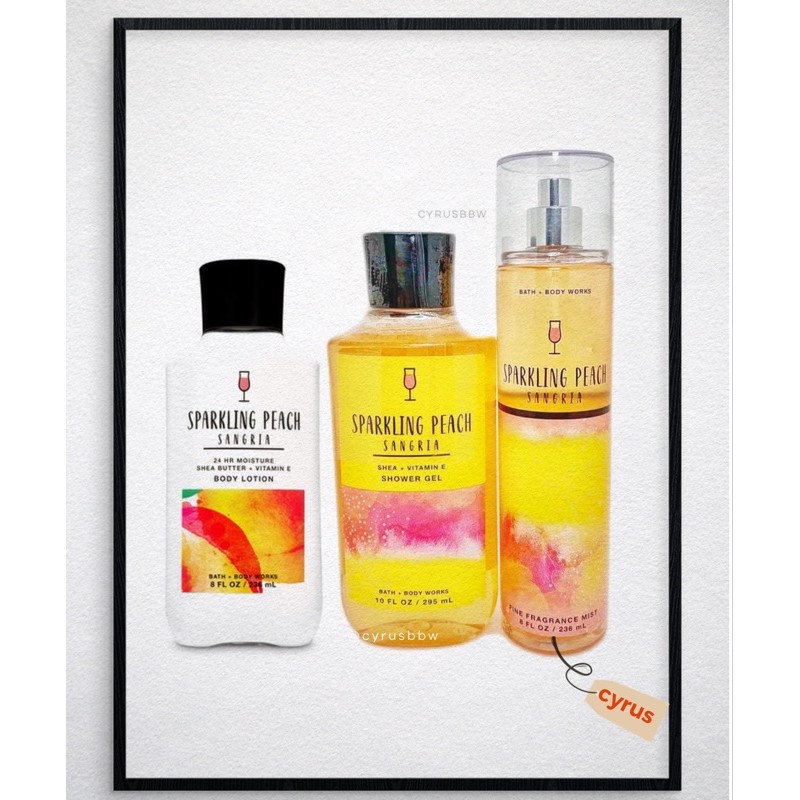 Bộ Sản Phẩm Mist Xịt Toàn Thân, Gel Tắm Bath &amp; Body Works Sparkling Peach Sangria Từ Mỹ