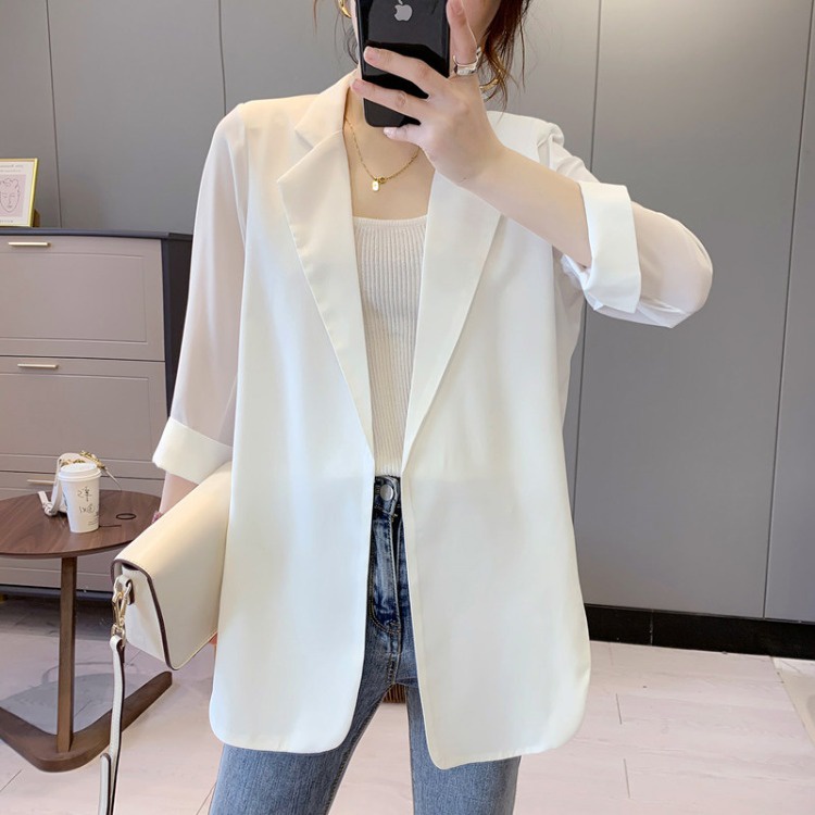 Áo Khoác Vest Chất Liệu Chiffon Mỏng Màu Trắng Thời Trang Mùa Hè Cho Nữ
