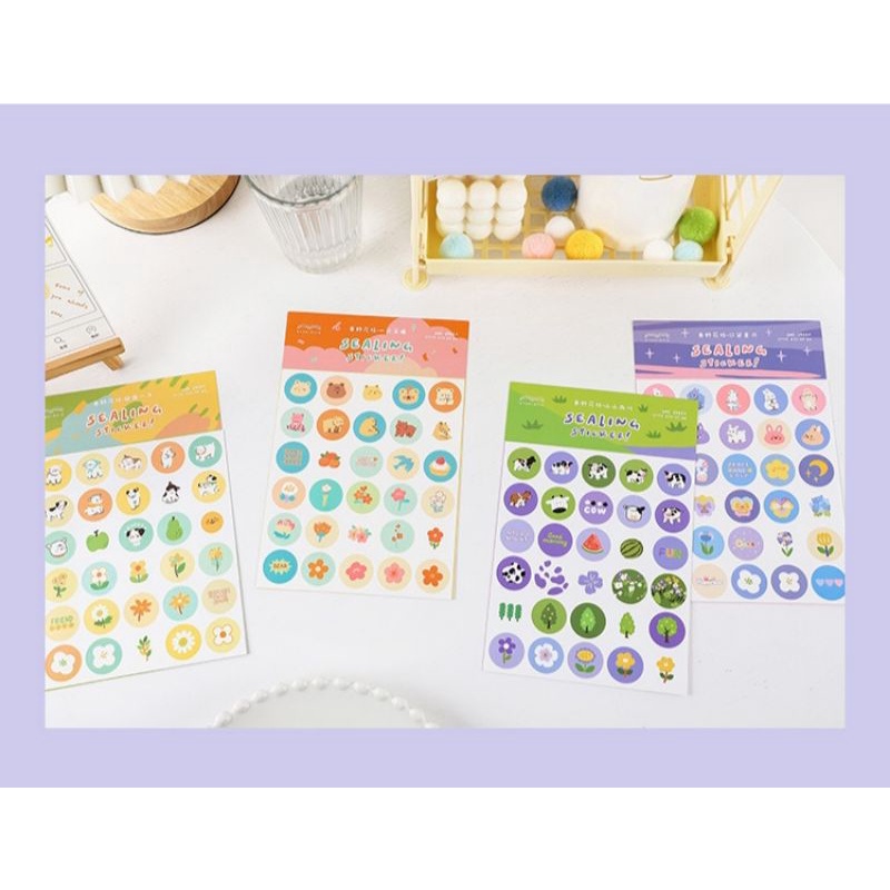 1 tấm sticker tròn PaPerMore hình thú và cây, hoa cute
