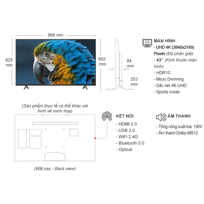 Android Tivi TCL 4K 43 inch 43P618