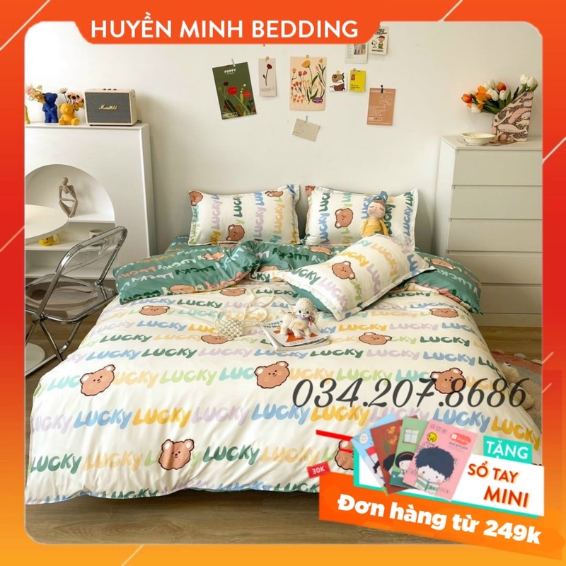 BỘ CHĂN GA VÀ VỎ GỐI POLY COTTON mặt gấu LUCKY - Bộ Chăn Ga Gối 5 Món Cao Cấp