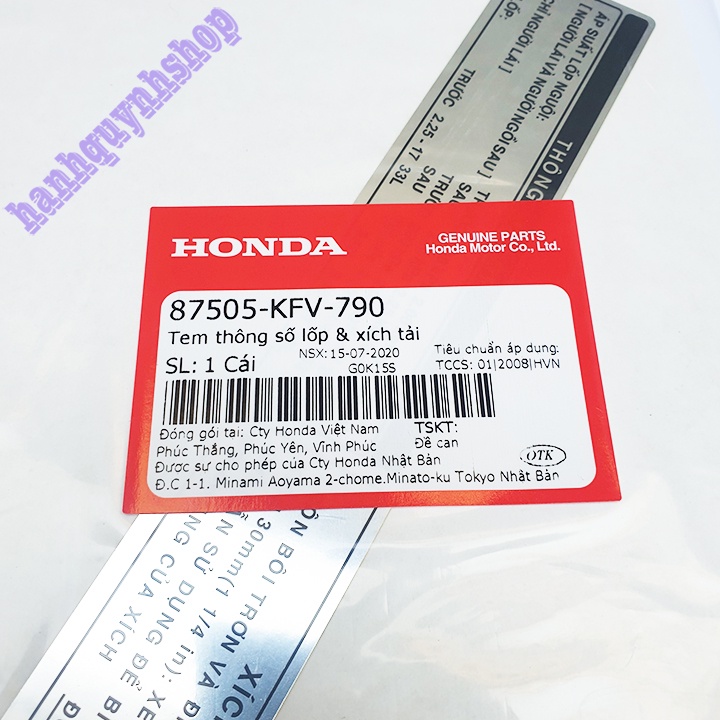 Tem Thông Số Xích Dream Chính Hãng Honda