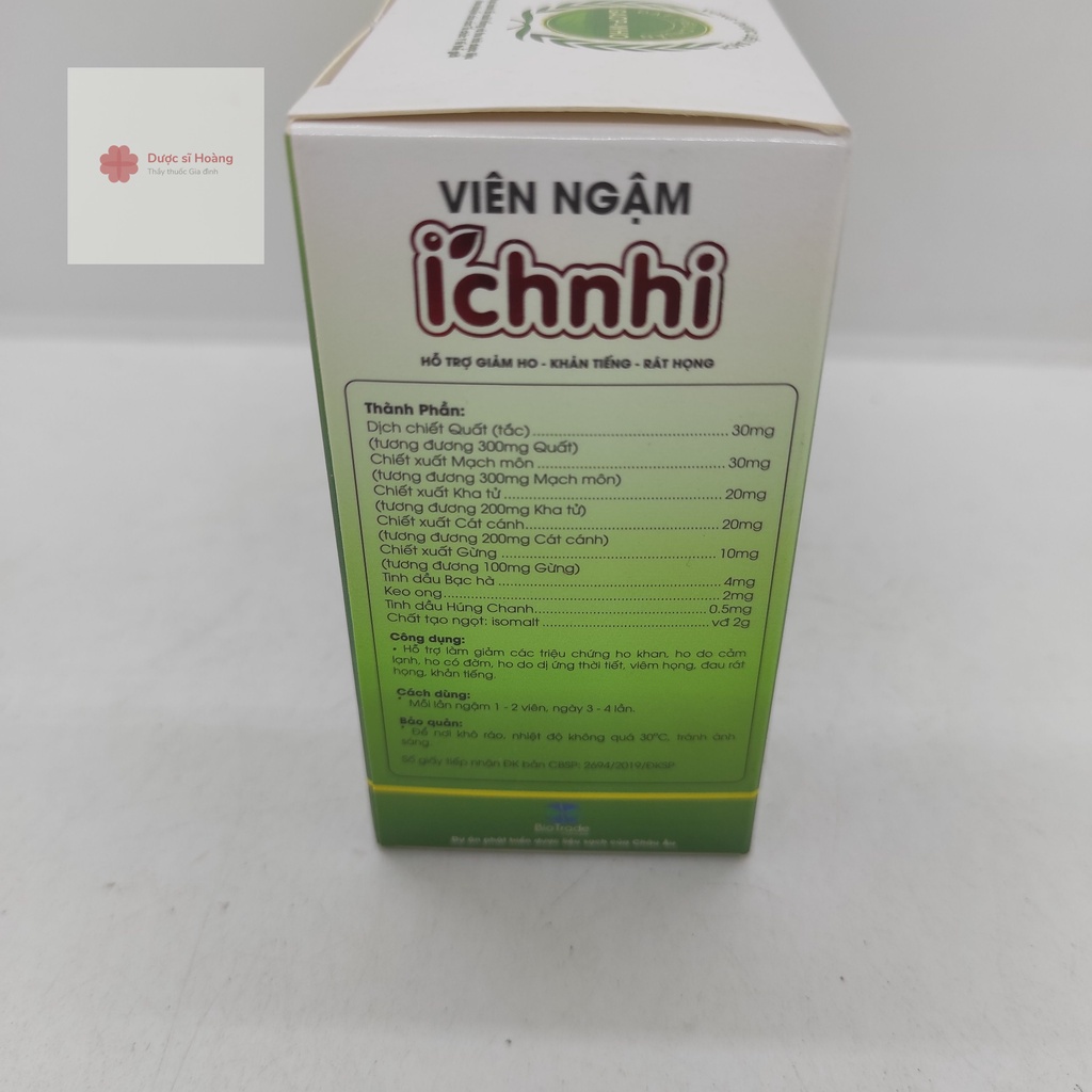 Viên ngậm Ích Nhi - 30 viên - hỗ trợ giảm ho, khản tiếng, rát họng