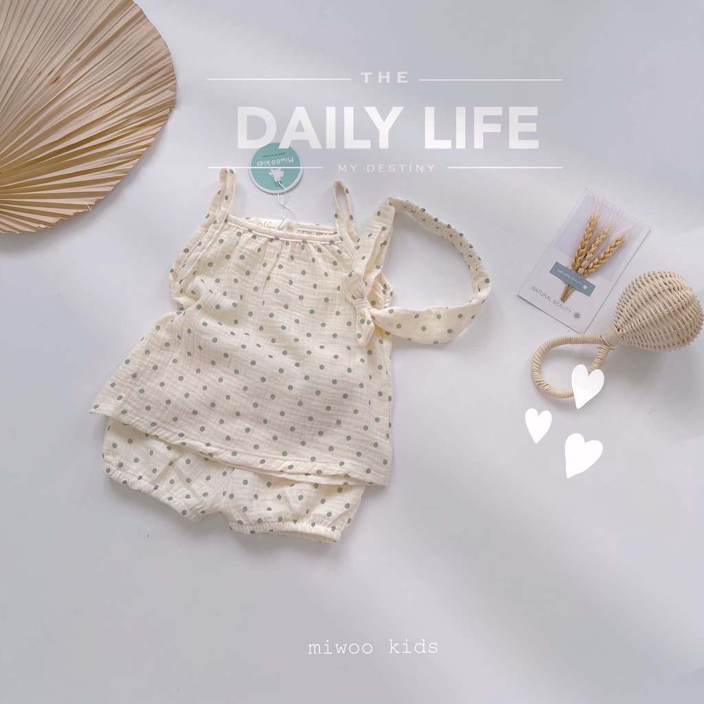 Miwoo Kids Set Hai Dây Vintage + kèm nơ cài cho bé gái