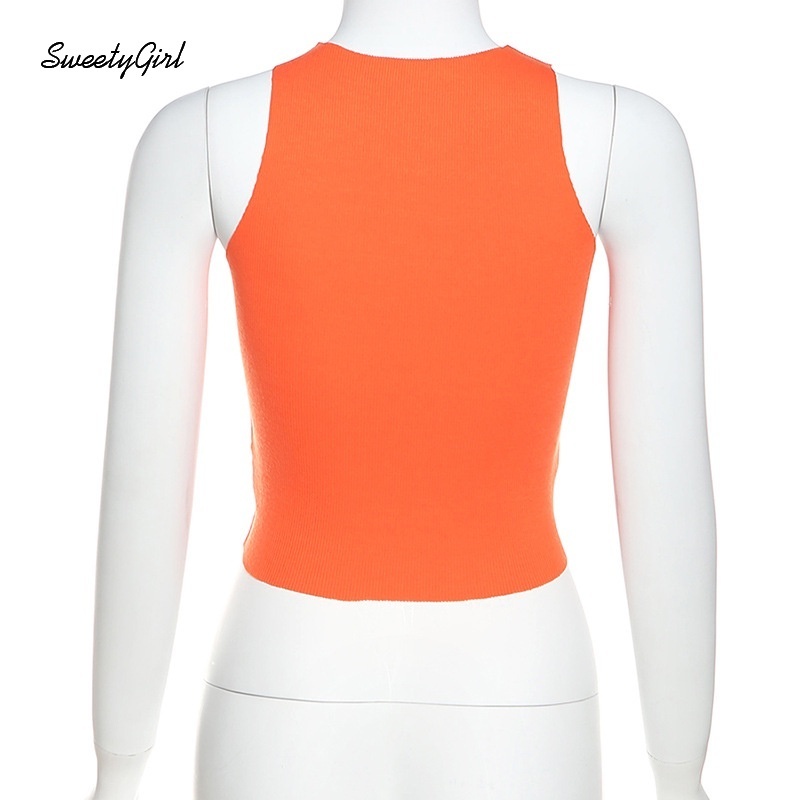 Áo tank top cổ tròn màu sắc đơn giản quyến rũ cho nữ