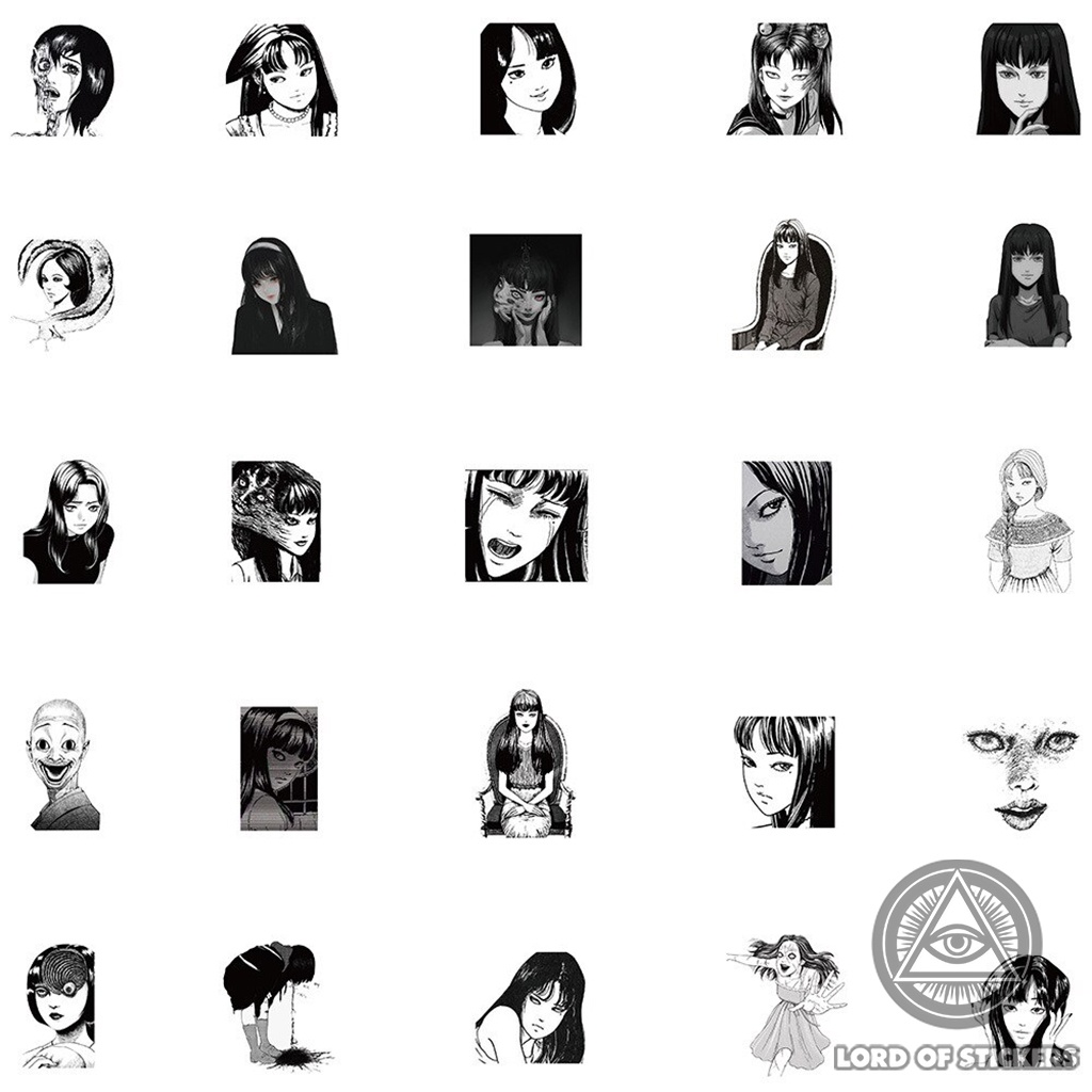 Set 50 Miếng Dán Hình Truyện Tranh Kinh Dị Junji Ito Sticker Anime Manga Trang Trí Mũ Bảo Hiểm, Điện Thoại, Laptop, Sổ