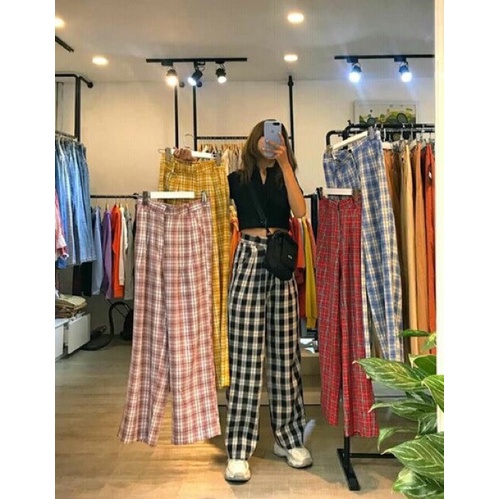 Quần ống rộng kẻ caro