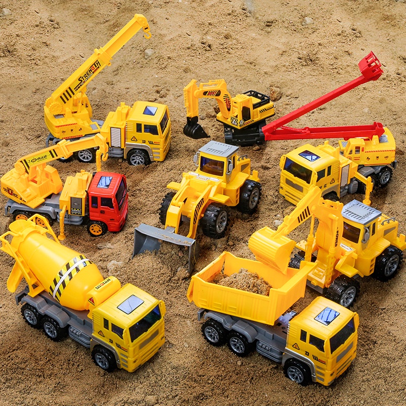 Bộ 6 xe công trình siêu to cho bé Hapi Toys - Set 6 ô tô mô hình xây dựng Xe chạy đà máy xúc, xe tải, cần cẩu