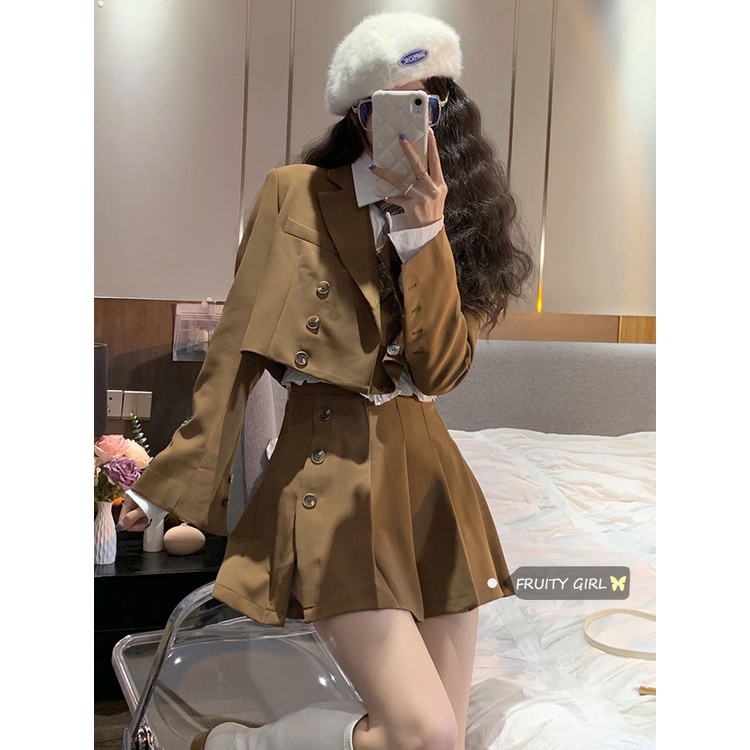 Set Áo Vest Croptop Và Chân Váy Tennis Thời TRang Dành Cho Nữ