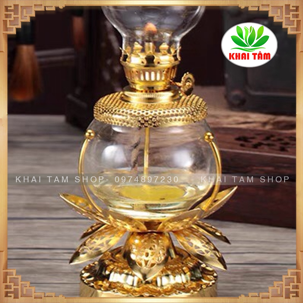 Đèn Thờ Thắp Dầu Lưu Ly Cát Tường Hai Tầng HP KT33