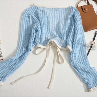 Áo khoác len mỏng croptop dây cột nơ dễ thương!