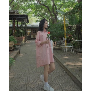 Váy sơ mi cổ đức oversize, váy sơ mi basic trên gối cổ đức Bazic one
