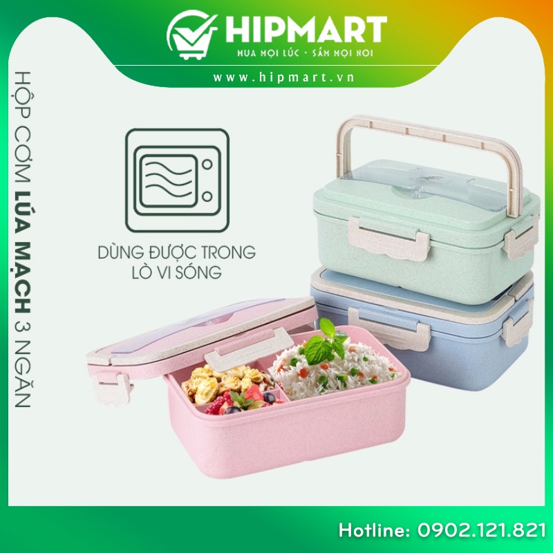 [Rẻ vô địch] HộP Cơm Lúa MạCh 3 Ngăn Kèm Đũa Thìa Inox