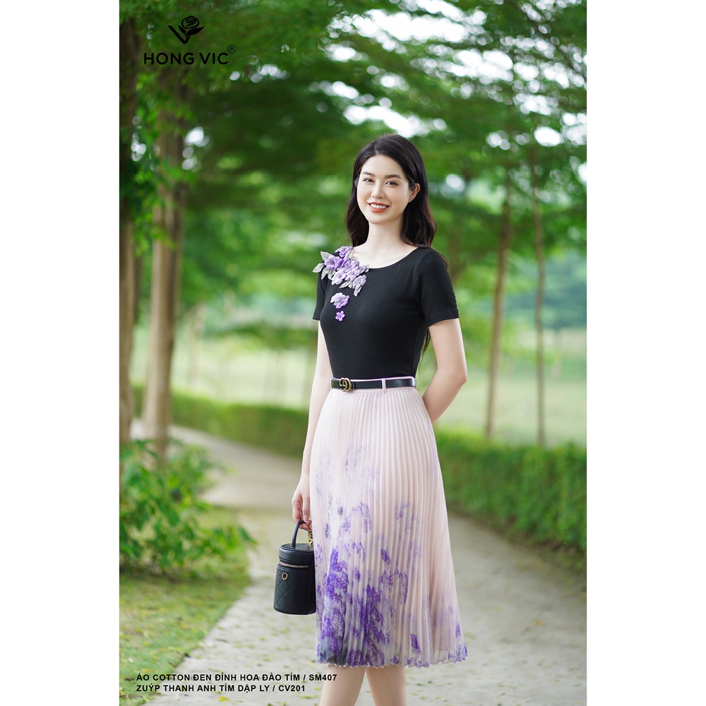 Chân váy nữ thiết kế Hong Vic thanh anh tím dập ly CV201