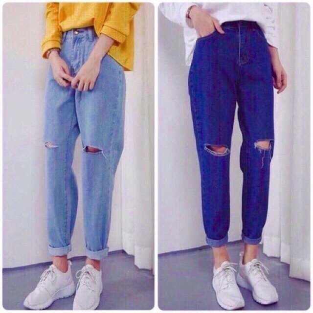 Quần Baggy Bò Rách Gối Hàn Quốc + Tặng 1 đôi vớ nữ siêu dễ thương | BigBuy360 - bigbuy360.vn