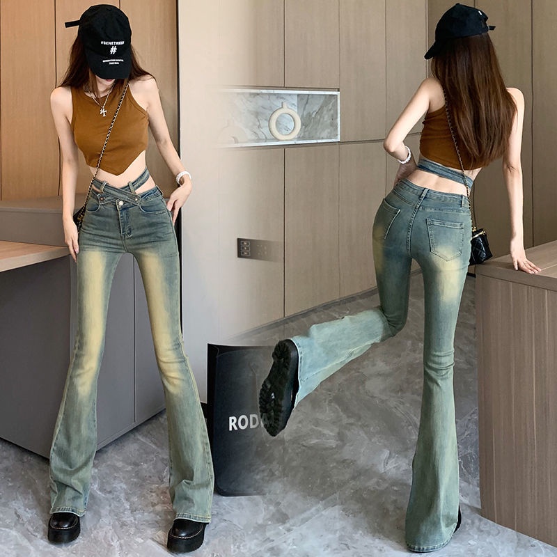 Quần Jeans Nữ Lưng Cao Ống Loe Thời Trang