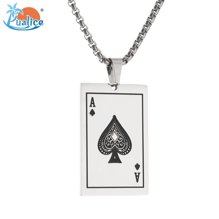 Stainless Steel Playing Card Pendant Titanium Steel Hip Hop Necklace Men and Women Street Trendy Personality Pendant Long Sweater Chain