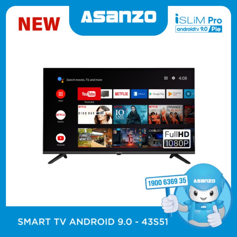 Smart Tivi 43 inch Asanzo iSlim Pro 43S51điều khiển giọng nói 2021