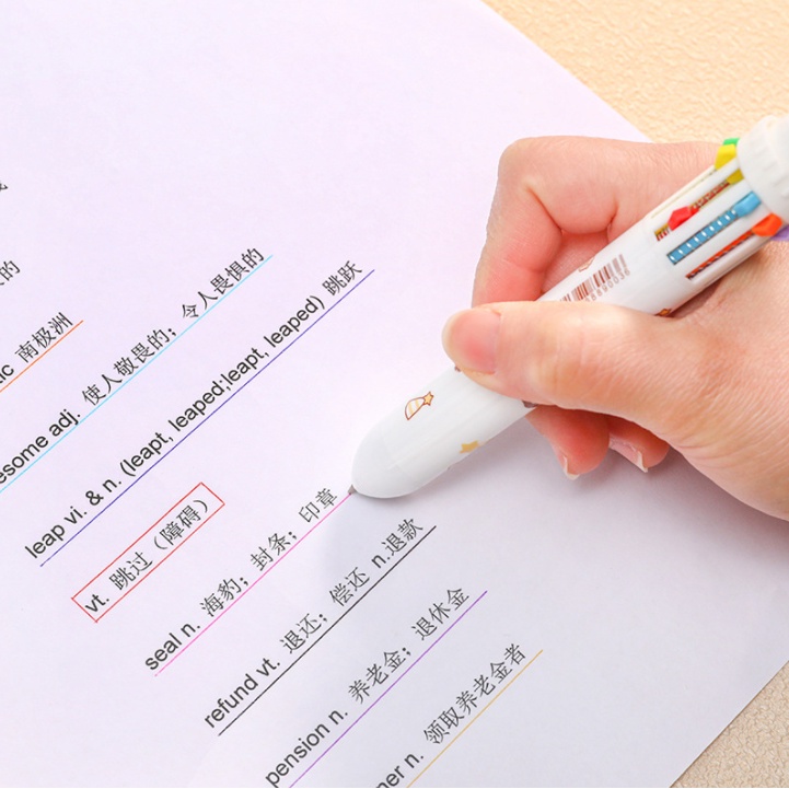 Bút Bi 10 Màu Hình Gấu Dễ Thương Cho Học Sinh Văn Phòng Phẩm