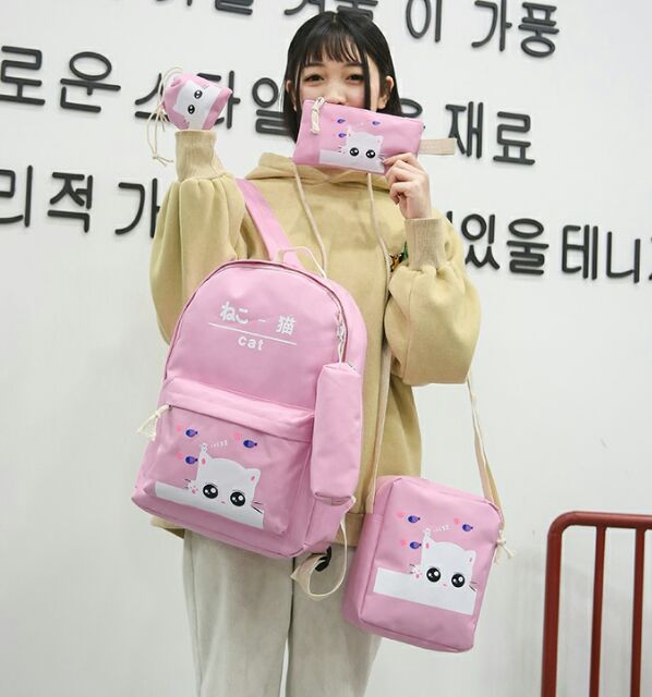 Balo combo 5 món thời trang nam nữ mini sành điệu cao cấp cat set 5 món balo thời trang xinh cá tính