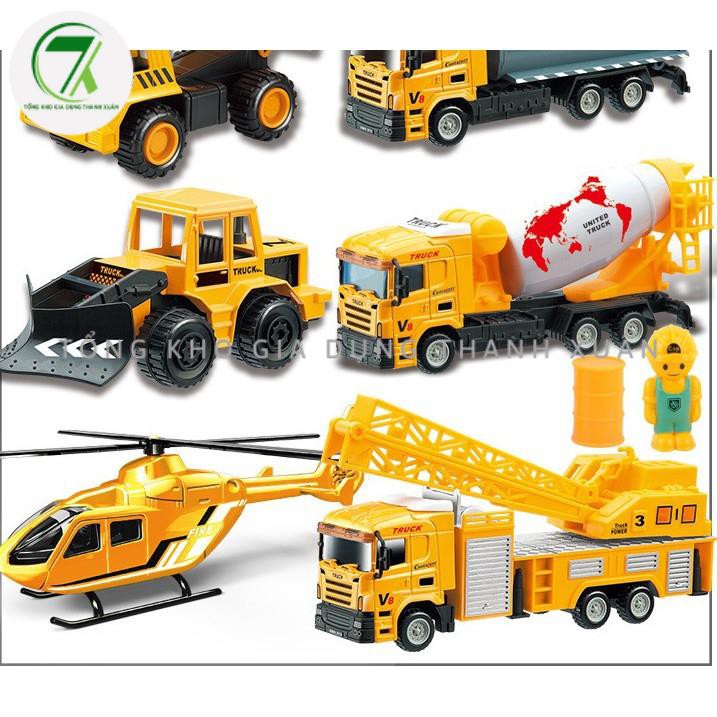 Đồ chơi xe công trường, xe cẩu, bom, tải, máy bay, bồn bê tông hướng nghiệp, hộp 3 xe dành cho các bé
