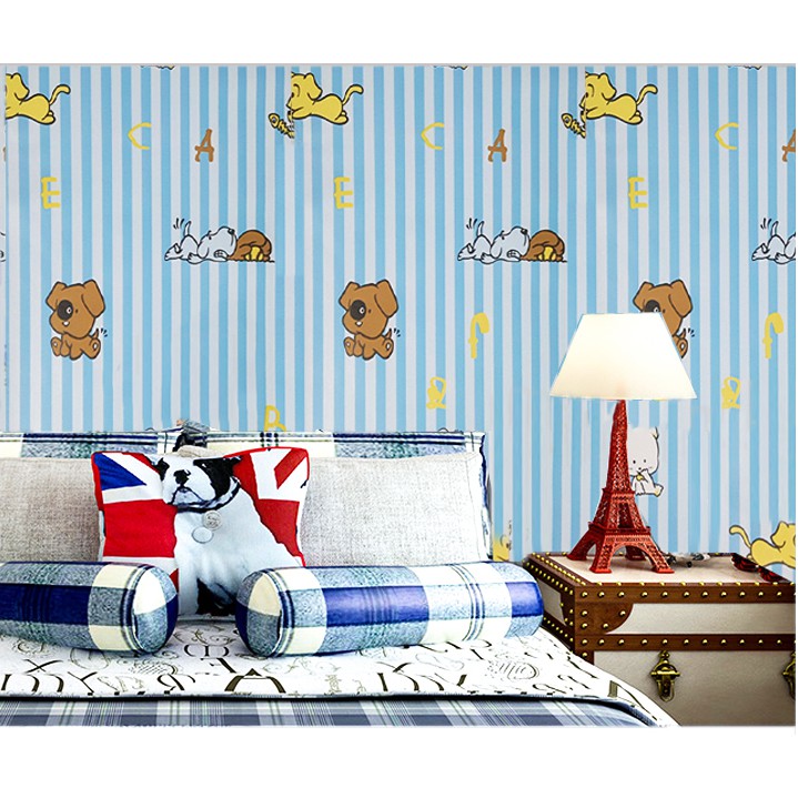 Giấy dán tường chó snoopy trên nền sọc xinh khổ rộng 0.45m