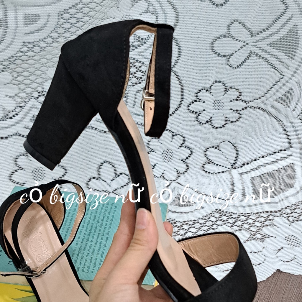 Giày sandal cao gót big size nữ 40 41 42 quai ngang thời trang gót vuông mũi vuông cao  7 phân