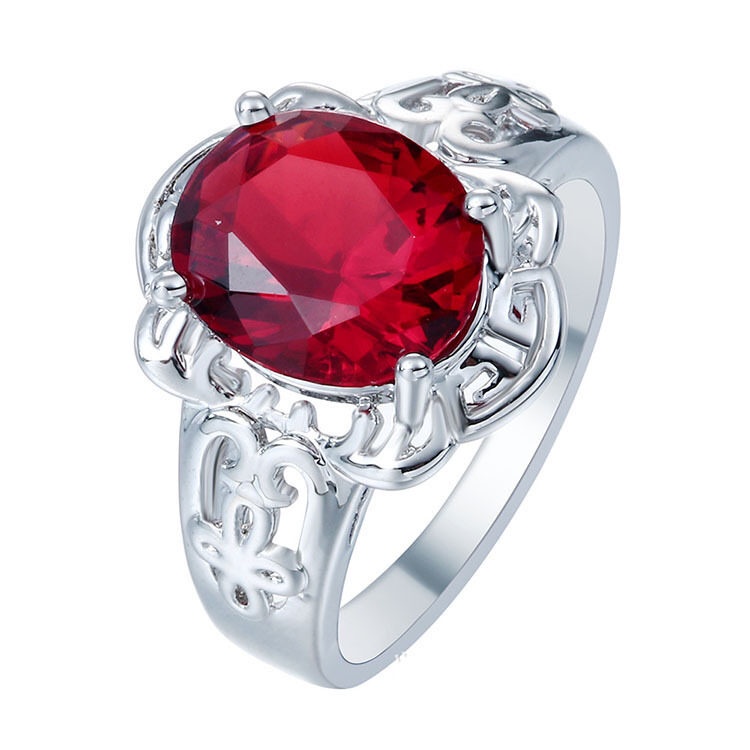 Nhẫn Đính Đá Zircon Đỏ Sang Trọng Thanh Lịch Cho Nữ