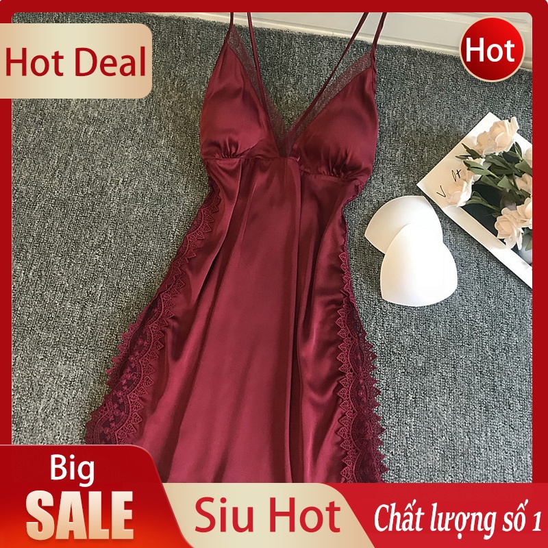 Váy Ngủ Lụa 2 Dây Phong Cách Cực Quyến Rũ - Đầm Ngủ Lụa Cao Cấp Siêu Mềm Mỏng Có Lót Ngực Tháo Rời VN008