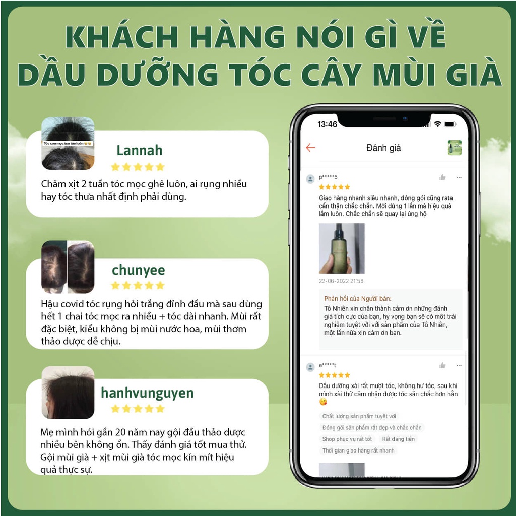 COMBO bộ gội hấp và dầu dưỡng cây mùi già Tô Nhiên - Làm sạch gàu,kích mọc tóc và phục hồi tóc hư tổn