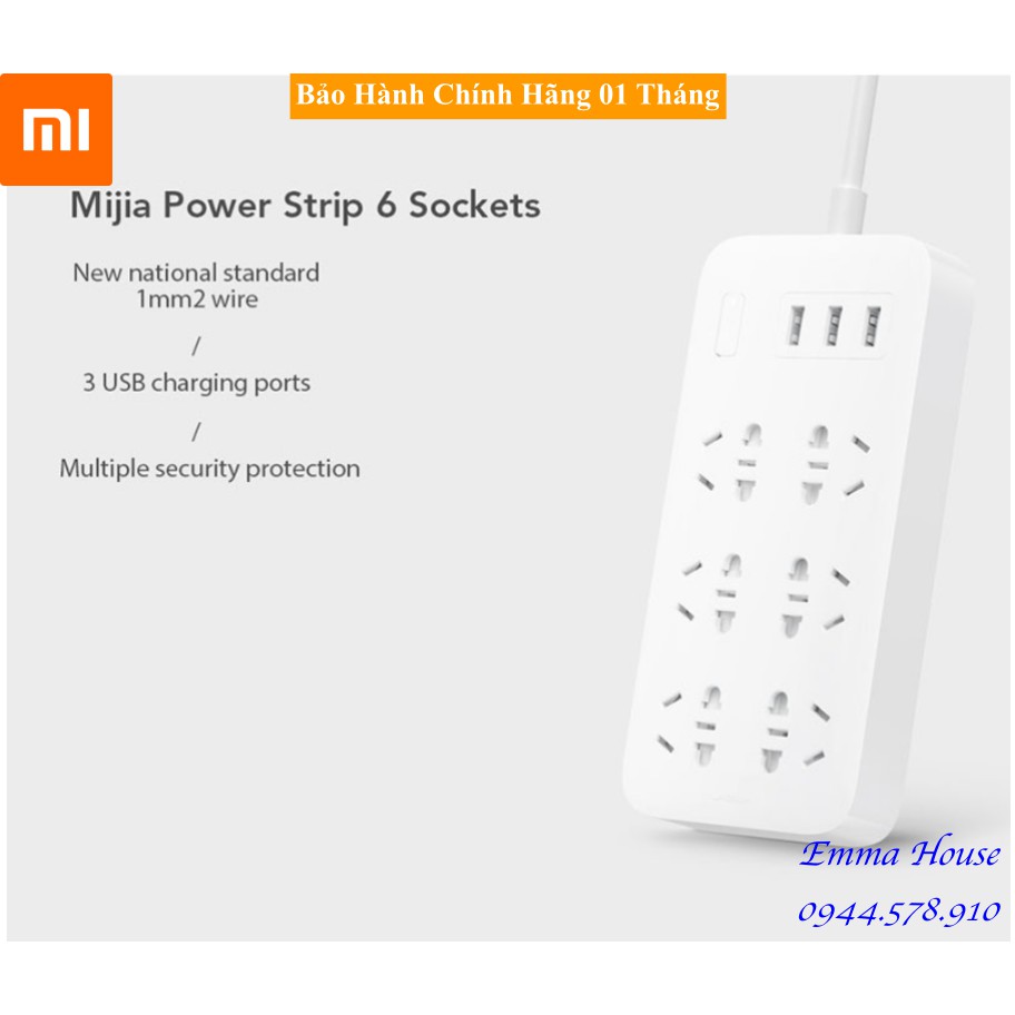 [Hàng Chính Hãng] Ổ Cắm Thông Minh Xiaomi Power Strip 6 Ổ Cắm Điện 3 Cổng USB / BH 1 tháng